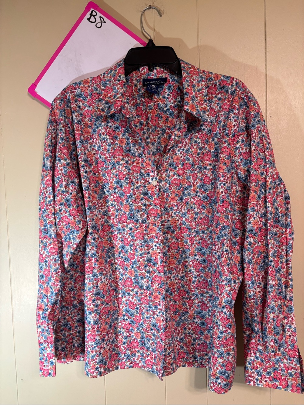 Charter Club Pink and Blue Floral Button-Down Shirt